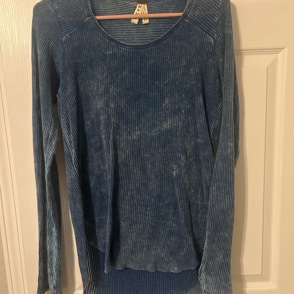We The Free Sky Blue Ribbed Top